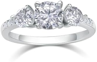 D1.00ct 3 Stone Moissanite Rings for Women, D Color VVS1 Clarity Moissanite Wedding Bands Engagement Promise Ring, Solid 925 Sterling Silver Rhodium Finish, Size4-11, Aniversary Ring