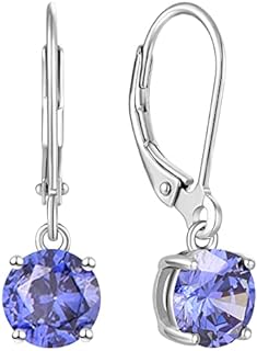 Women's Tanzanite Solitaire Dangle Drop Earrings with Sterling Silver Lever Back - Elegant Round Design Jewelry Gift