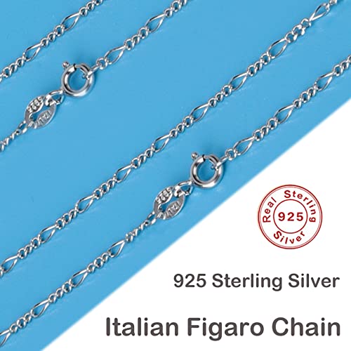 925 Sterling Silver Chain Necklace for Women 1.5mm Width Italian Figaro Thin Chain Silver/Gold 14-30 inches