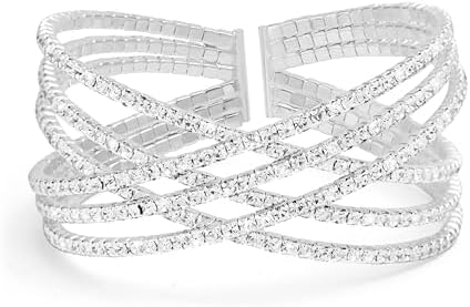 1-3Pcs MultiLayer Crystal Rhinestone Cuff Bracelet For Women Silver Strand Layered Bridal Bracelet Jewelry for Prom Party Wedding Dating