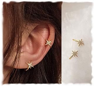 Simple CZ Star Cuff Wrap Earrings Cute Snowflake Crystal Twinkle Helix Cartilage Clip on Earrings Non Piercing Cartilage Earrings Hexagram ear cuff