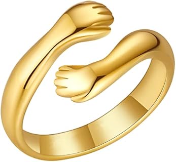 Gold 'Always With You' Titanium Hug Ring - Elegant Engagement Jewelry with Comfortable Design - Perfect for Women, Girls, and Couples
