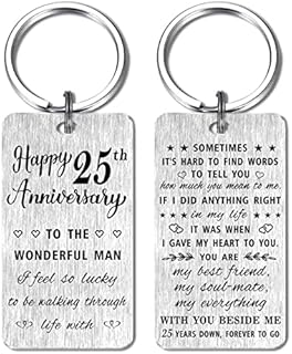 Stainless Steel 25th Wedding Anniversary Keychain - Romantic Love Message Engraved - Perfect Gift for Husband or Men - Imported From China