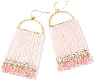 Bohemia Beaded Dangle Earrings - Handmade Seed Bead Earrings, Statement Beaded Tassel Earrings for Women