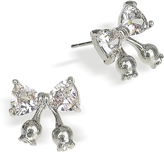 JeanBeau Bow Stud Earrings for Women and Girls, Cubic Zirconia Accented, Latch Back, Stainless Steel, Alluring Design for Everyday Fashion and Occasions
