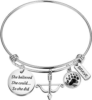 Princess Merida-Inspired Disney Bangle Bracelet with Easy Hook Clasp and Box Chain, 'She Believed She Could So She Did' Engraved Stainless Steel