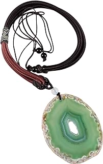 Irregular Agate Slice Stone Pendant with Adjustable Rope, Healing Crystal Geode Necklace