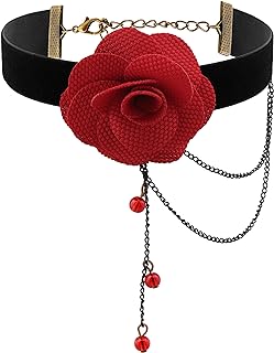 Sacina Red Flower Choker, Black Velvet Victorian Choker Necklace, Gothic Choker, Goth Choker, Vintage Necklace, Costume Jewelry, Christmas Jewlery Gift for Women