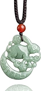 Lobster Clasp Natural Jade Rabbit Pendant Choker Necklace with Rope Chain for Men and Women - Hand-carved Symbol of Wealth and Good Luck