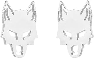 Punk Wolf Head Small Stud Earrings for Women Teen Girls Stainless Steel Animal Cartilage Pierced Studs Earring Fashion Jewelry Gifts