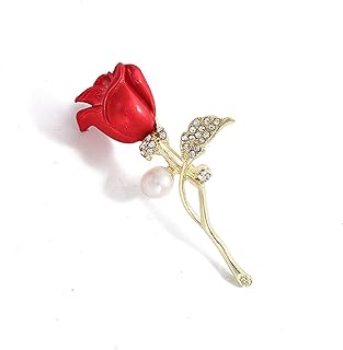 Vintage Gold Rose Brooch with Pin Clasp, Alloy Gems for Women, Floral Design - Jewellery Accessory & Ideal Gift for Special Occasions