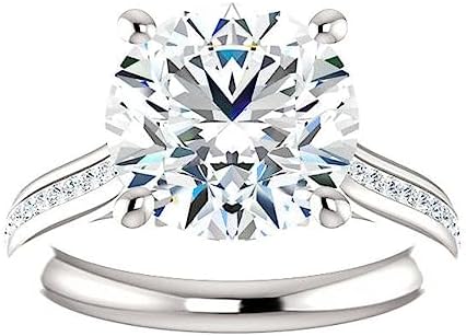 Elegant Lalit Gems 5 CT Round White Moissanite Engagement Ring with White Gold for Women, Breath-taking Diamond Solitaire Design in 4-Prong Setting