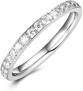 18K Gold/White Gold Plated Rings for Women/Cubic Zirconia Simulated Diamond Stackable/full of CZ-Stones, Gold Ring for Women-2.3mm Band Size 5-9