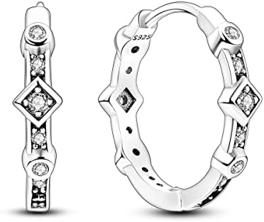 NARMO Cubic Zirconia Embellished Cross Hoop Earrings, Sterling Silver Heart and Feather Themed Hoops with Hinged Back Finding