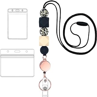 UTGYRRIK Women's Beaded Lanyard Necklace in Rose Gold-1 with Cord Closure, Ideal for Name ID Badges and Keys