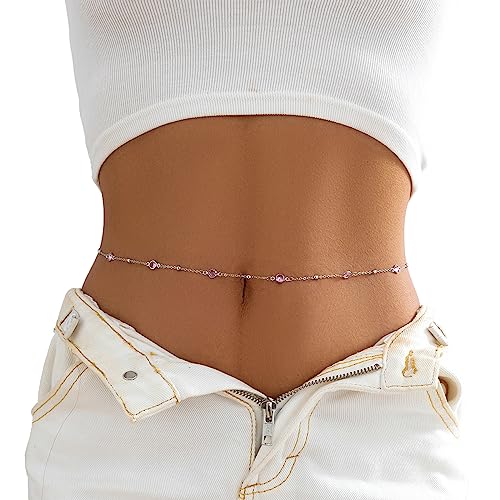 Boho Sexy Rhinestone Waist Chain for Women Summer Beach Crystal Beads Belly Body Chain Simple Bikini Rhinestone Festival Belts Rave Accessories Body Jewelry