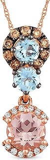 LE VIAN 14K Rose Gold, Morganite, Aquamarine & 1/5 Cttw White/Chocolate Diamond Halo Pendant Necklace (H-I & Fancy Brown Color, SI1-SI2 Clarity) - 18 Inch