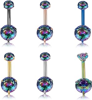 NASAMA 6PCS 14G Stainless Steel Dangle Belly Button Rings for Women Belly Piercing CZ Inlaid