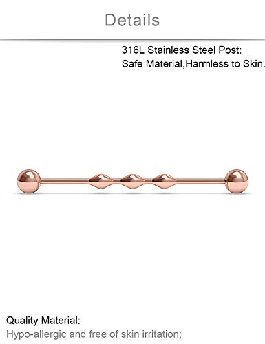 SCERRING Industrial Barbell Piercing Jewelry 14G Stainless Steel Cartilage Helix Conch Earring 1 1/2Inch(38mm) Heart Chain For Women Men 8PCS