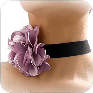 YANCHUN Flower Necklace Flower Choker for Women Girls Summer Beach Rose Flower Choker Black Velvet Flower Choker Jewelry Gifts for Women