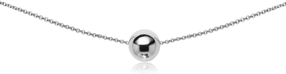 8mm Silver Bead Necklace for Women, Sterling Silver Layered Choker with 13-inch Rolo Chain and Spring Ring Clasp