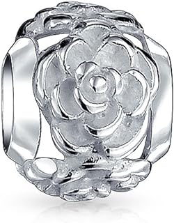 Flower Garden Spring Floral CZ Bouquet Swirl Filigree Charm Bead For Women For Teen Oxidized .925 Sterling Silver Fits European Bracelet