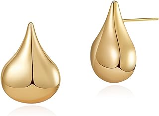 Gold Droplet Stud Earrings with Push Back for Women, Cluster Design