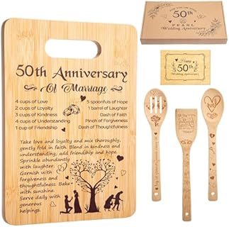 RimCereal 50th Wedding Anniversary Bamboo Wood Cutting Board Set with Heart-shaped Design for Couples, Husbands, Wives, Parents