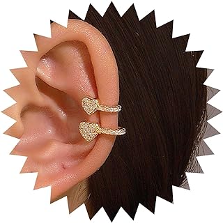 La Pousette Back Finding Boho Crystal Heart Clip-On Cartilage Earrings for Women and Girls with Rhinestone Heart Design