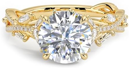 10K 14K 18K Gold 1.5 Carat Round-cut Gemstone Vintage Leaf Vine Engagement Ring for Women Art Deco Birthstone Wedding Promise Anniversary Rings for Her Wife Gifts for Christmas Size 4~12