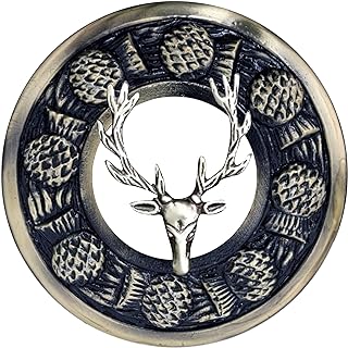 Elegant Scottish Stag Head Brooch - 3" Pewter Fly Plaid Pin, Antique/Chrome Finish, Traditional Kilt Accessory