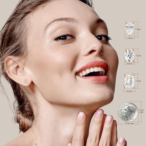 Cubic Zirconia Stud Earrings for Women,18K Gold Plated,Women’s 925 Sterling Silver Simulated Diamond CZ Earrings with Pear/Oval/Baguette/Princess/Triangle/Marquise Cut.