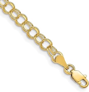 10k Yellow Gold Women's 4mm Double Link Charm Bracelet with Unique Clasp - Multiple Lengths Available