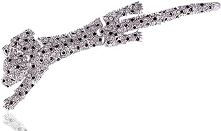 ALILANG Silver Shine Clear Black Crystal Rhinestones Panther Leopard Animal Brooch Pin