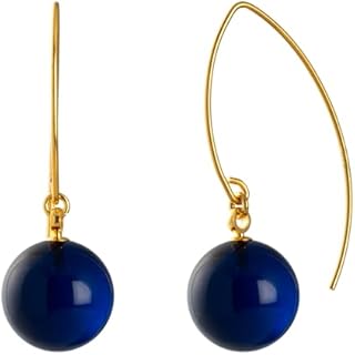 14k Gold Filled Pull-Through Earrings, Amber Jewelry for Women, 12mm Polished Ball Bead, Genuine Gemstone Hoop Earrings