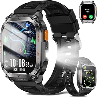 Muckol 耐衝撃スマートウォッチ、GPS搭載で音声通話可能、2.01インチ円形画面、ステンレスバンド、アウトドア愛好者に最適。