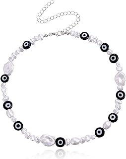 Pearl Evil Eyes Beaded Choker Necklace Adjustable Chain Necklace Bohemian Colorful Beads Handmade Chunky Summer for Women Jewelry Amulet Friendship Handmade Turkish Protect
