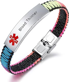 Lobster Claw Clasp Stainless Steel Beaded Medical Alert Bracelet with Braided Rope Chain for Women, Girls & Boys - Adjustable Size