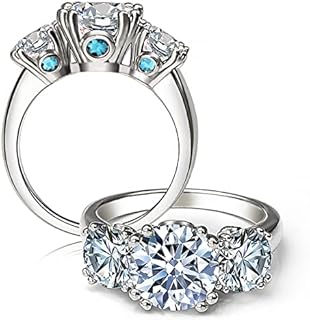 Three Stone Moissanite Engagement Rings for Women 5cttw Moissanite Aquamarine Wedding Anniversary Ring Center 3.0 ct with Side 1.0 ct D color VVS Certified Moissanite Diamond Platinum Plated Silver Wide Band