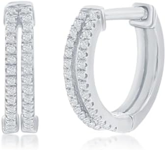 Beaux Bijoux Sterling Silver Hinged Hoop Earrings Adorned with 60 Genuine Diamonds - Classic Double Hoop Design for Women