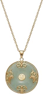 Genuine Green Jade Butterfly Pendant Necklace with 18-inch Platinum over Sterling Silver Rope Chain and 2-inch Extender by Amazon Collection