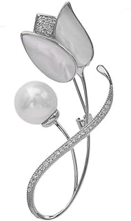 14K Gold Tulip Flower Brooch, Delicate Moissanite and Natural Freshwater Pearl Corsage,Perfect for Elegant Dressing