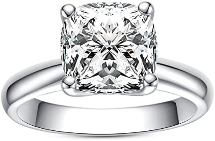 Elegant AnuClub Emerald Cut Moissanite Engagement Ring, D Color Lab-Created Diamond, Hypoallergenic, 18K White Gold Plated Sterling Silver, for Women
