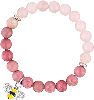 Lobster Claw Clasp Bee Beaded Agate Stone Bracelet with Cord and Bead Chain - Perfect Teacher Appreciation Gift for Women - Unique Natural Stone Design