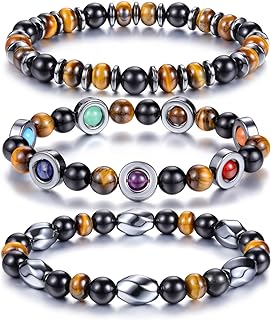 Top Plaza 3 Pcs Black Obsidian Tiger Eye Bracelet For Men 8MM Healing Crystal Hematite Beads Bracelet Natural Chakra Gemstone Protection Anxiety Bracelet Jewelry Gifts