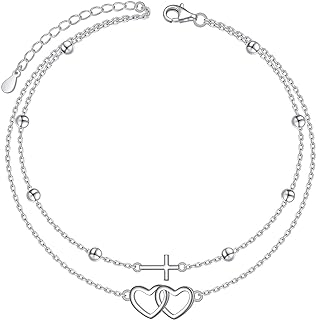 925 Sterling Silver Cross Anklet with Lobster Claw Clasp and Box Chain for Women, Adjustable Heart & Cross Design, Ideal for Valentine's Day or Mother's Day Gift