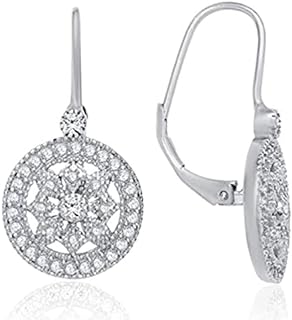 0.50 Ct Round Cut White Diamond Vintage Circle Drop & Dangle Earrings 14k White Gold Plated 925 Sterling Silver For Women's