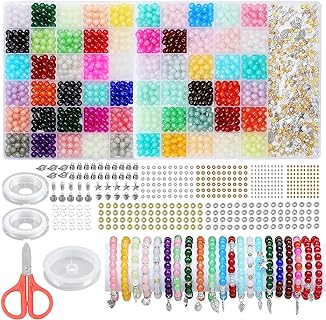 2005PCS 60 Colors Glass Beads Kit for Jewelry Making, 8mm Crystal Beads for Bracelets, 2 Box Round Beads Bracelet Making kit for DIY Crafts Gifts Suitable for Girls Women Beginners