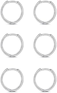 925 Sterling Silver Small Hoop Earrings Set - 14K White Gold Plated Silver Hoop Earrings | Tiny Endless Huggie Hoop Earring Cartilage Earrings for Women/Girls/Men/Teens