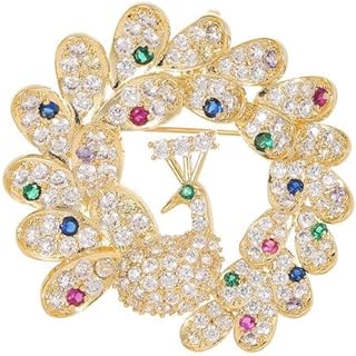Elegant Shimmering 14K Gold Peacock Blossom Brooch With Gem Set, Bold And Intricate Animal Inspired Design Moissanite Corsage, Unique Gift For Her